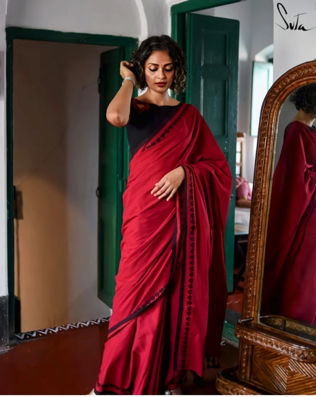 Buy IrisTheStudio Women Red Cotton Silk, Pure Silk Striped, Self Design,  Embellished Bollywood Saree - Pr_Borderline Online at Best Prices in India  - JioMart.